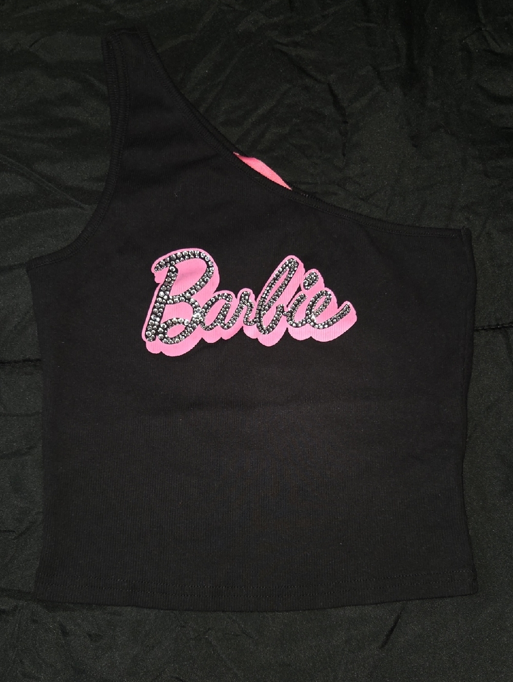 Barbie Black One-Shoulder Tank with Pink Logo